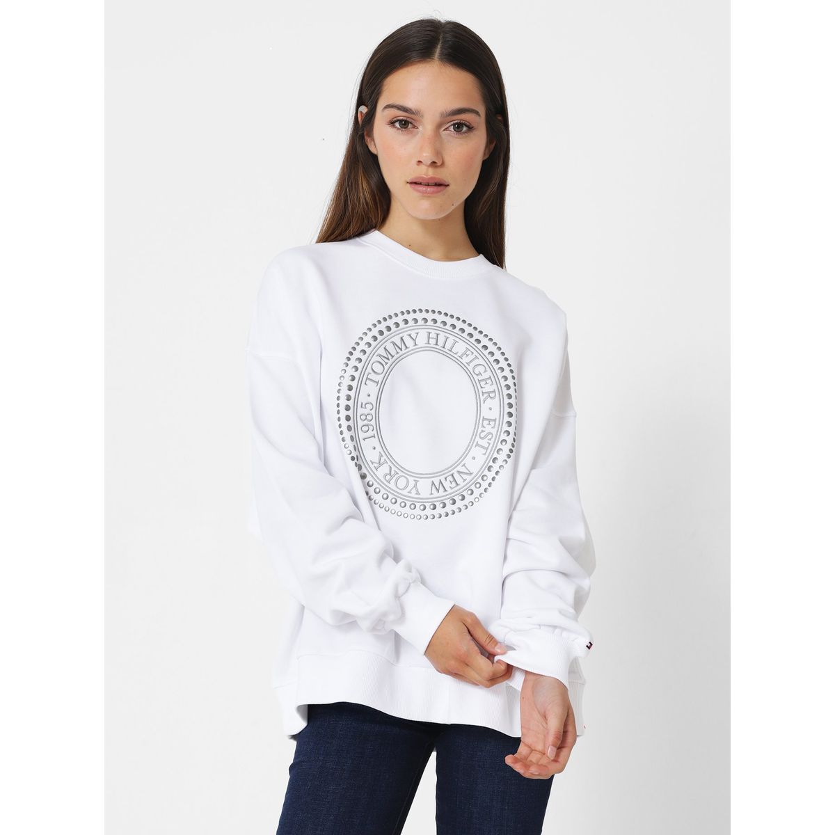 TOMMY HILFIGER - Polerón Relaxed Con Logo Metalic Blanco Tommy Hilfiger