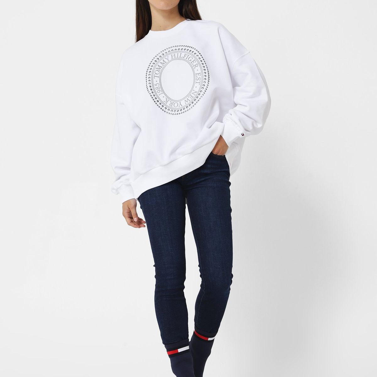 TOMMY HILFIGER - Polerón Relaxed Con Logo Metalic Blanco Tommy Hilfiger