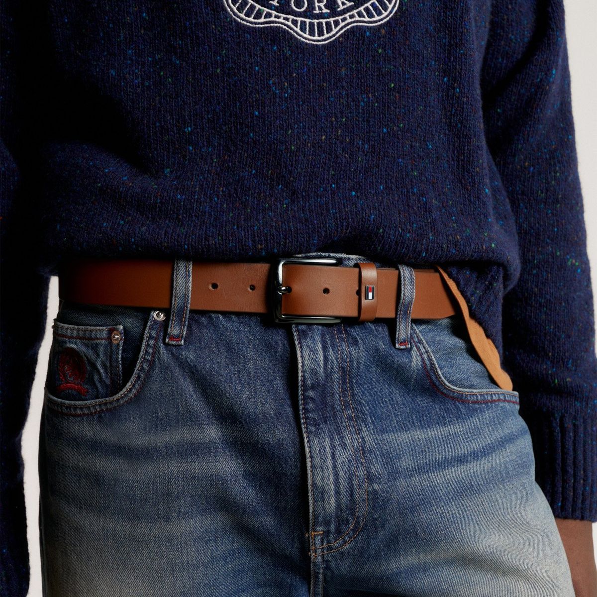 TOMMY HILFIGER - Cinturón Denton De Cuero Café Tommy Hilfiger