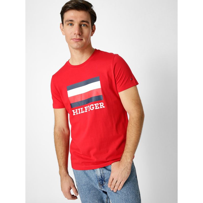TOMMY HILFIGER - Polera Box Monotype Logo Rojo Tommy Hilfiger