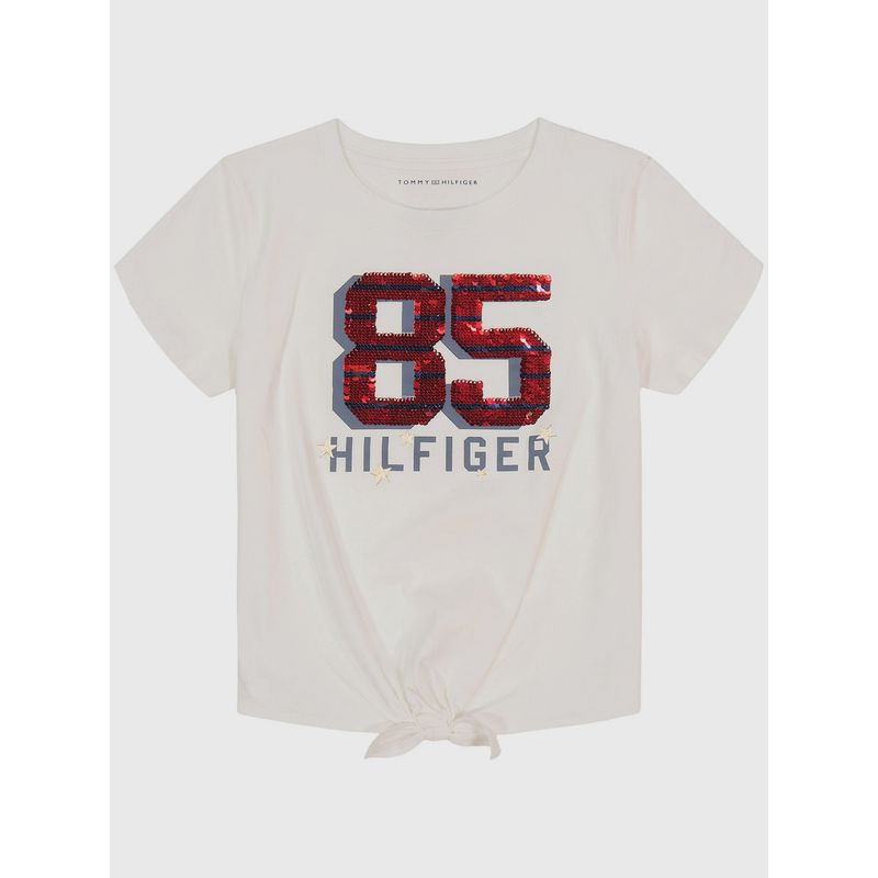 TOMMY HILFIGER - Polera Logo 85 Con Lentejuelas Niña Blanco Tommy Hilfiger