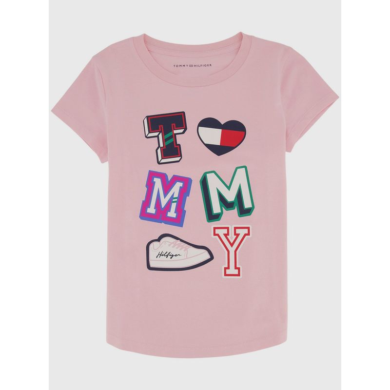 TOMMY HILFIGER - Polera Con Logos Estampados Niña Rosado Tommy Hilfiger
