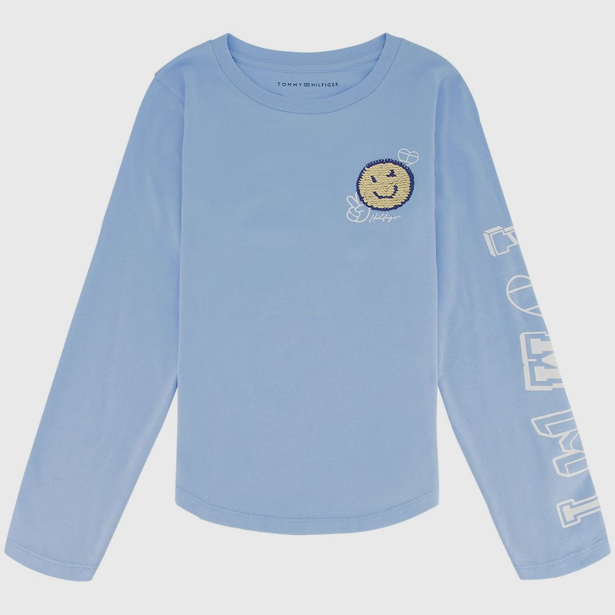 TOMMY HILFIGER - Polera Logo Smiley Con Lentejuelas Niña Celeste Tommy Hilfiger
