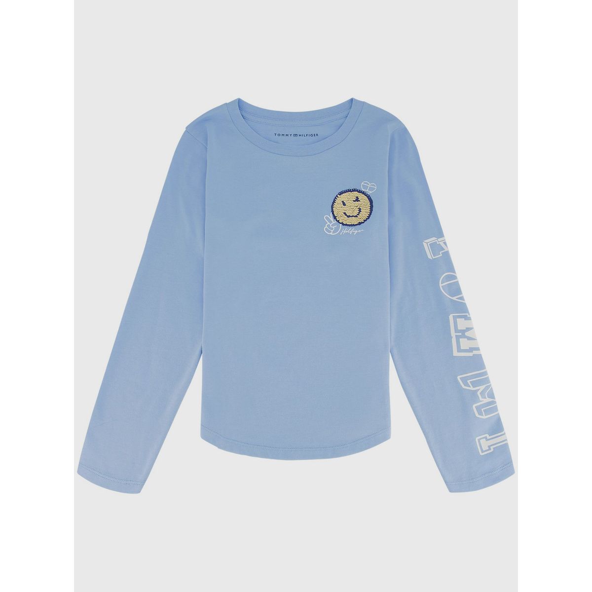 TOMMY HILFIGER - Polera Logo Smiley Con Lentejuelas Niña Celeste Tommy Hilfiger