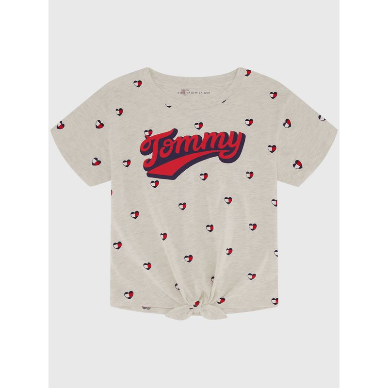 TOMMY HILFIGER - Polera Print De Corazones Niña Gris Tommy Hilfiger