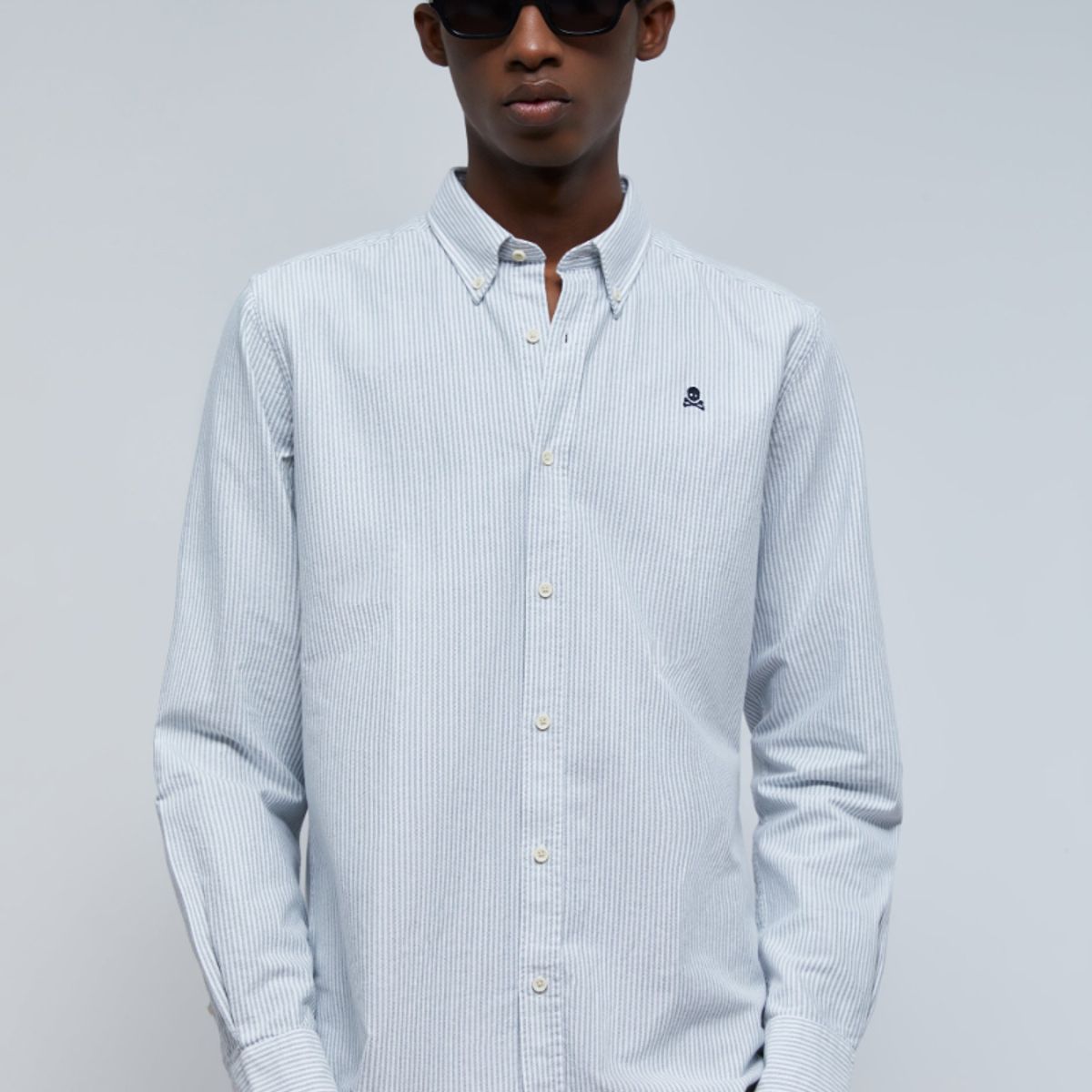 SCALPERS - Camisa Oxford Calavera Contraste Green Stripes