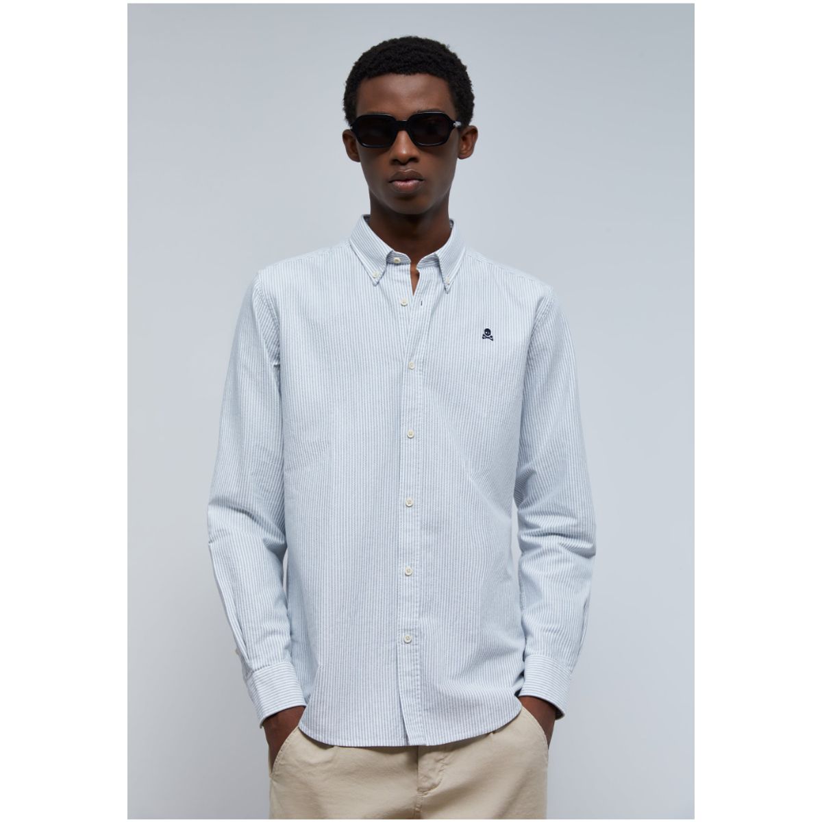 SCALPERS - Camisa Oxford Calavera Contraste Green Stripes