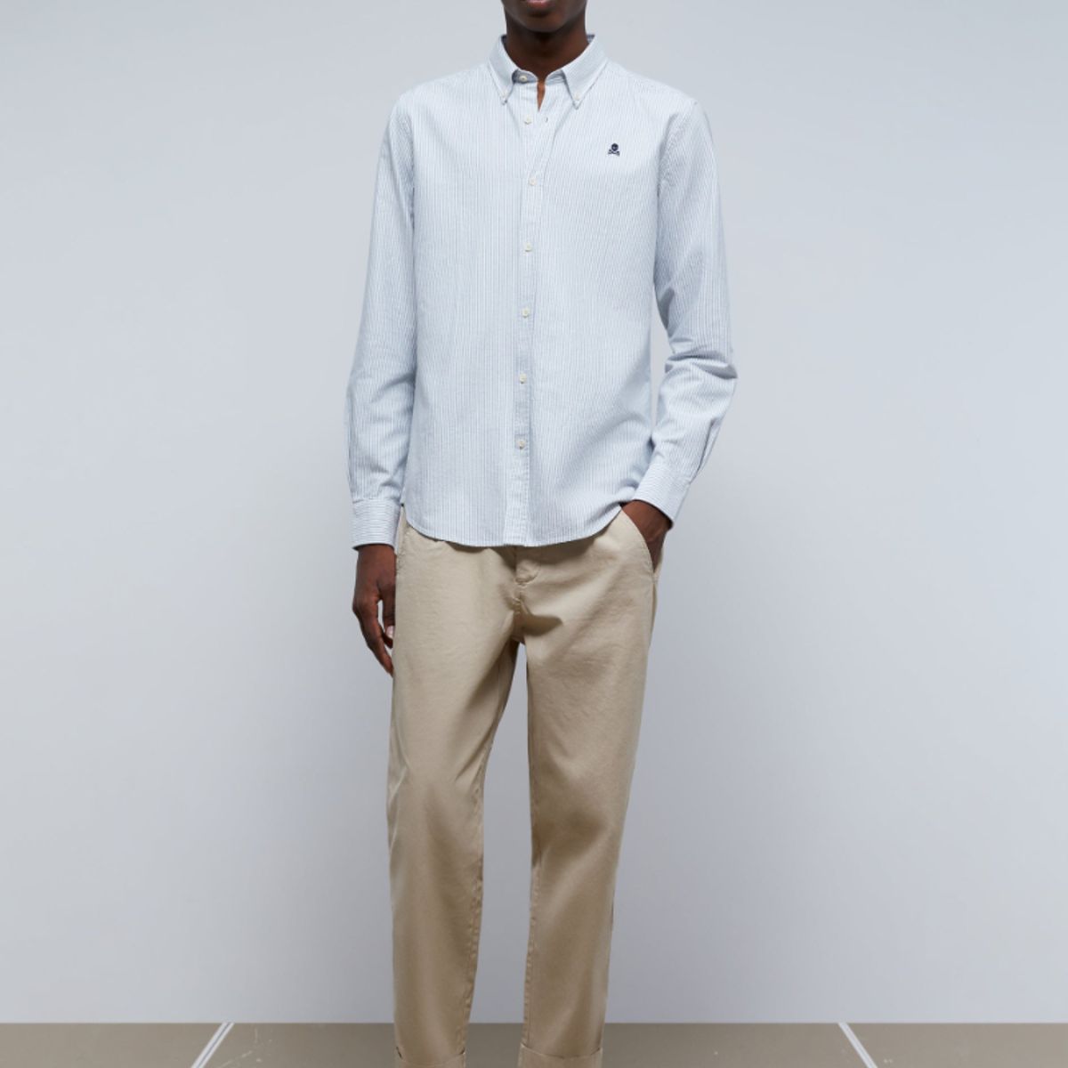 SCALPERS - Camisa Oxford Calavera Contraste Green Stripes