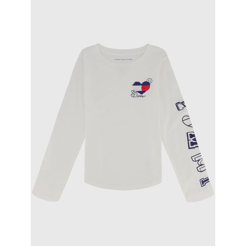 TOMMY HILFIGER - Polera Con Corazón De Lentejuelas Niña Blanco Tommy Hilfiger