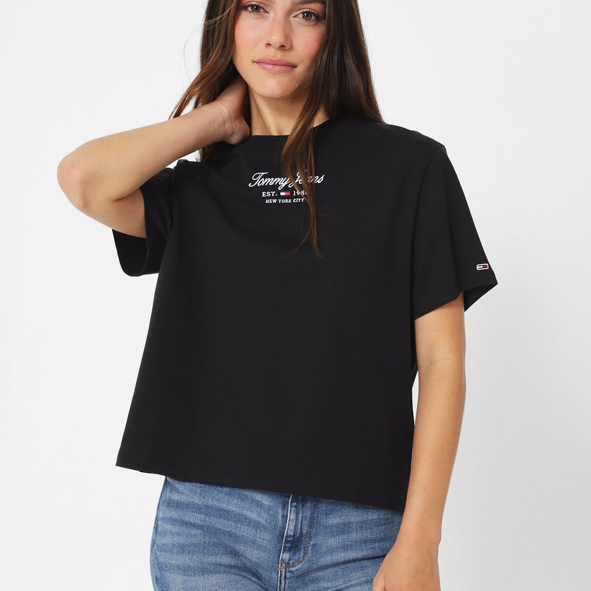 TOMMY HILFIGER - Polera Essential Classic Fit Con Logo Negro Tommy Jeans