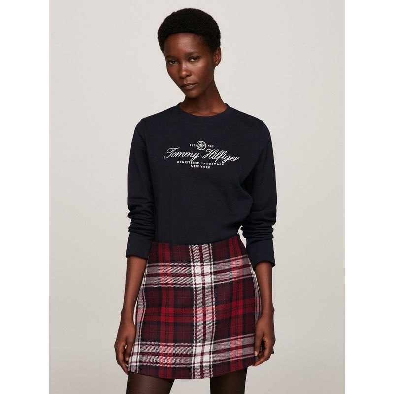 TOMMY HILFIGER - Polera Con Logo Script C-Neck Azul Tommy Hilfiger