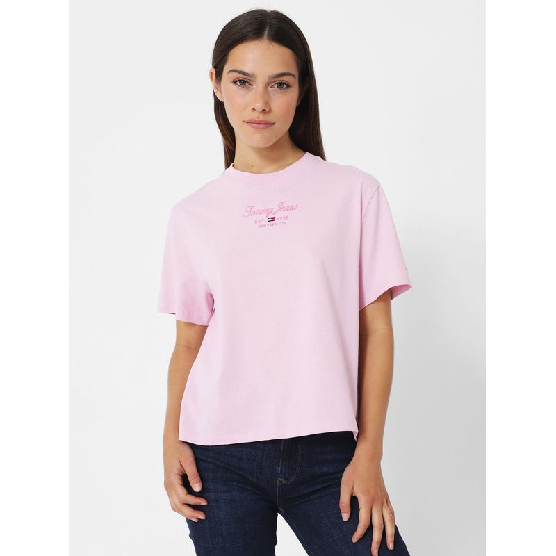 TOMMY HILFIGER - Polera Essential Classic Fit Con Logo Rosado Tommy Jeans