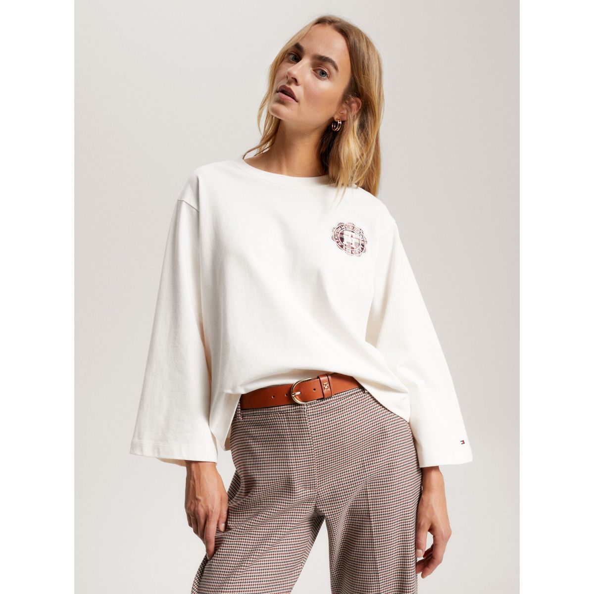 TOMMY HILFIGER - Polera De Manga Ancha Monogram Blanco Tommy Hilfiger