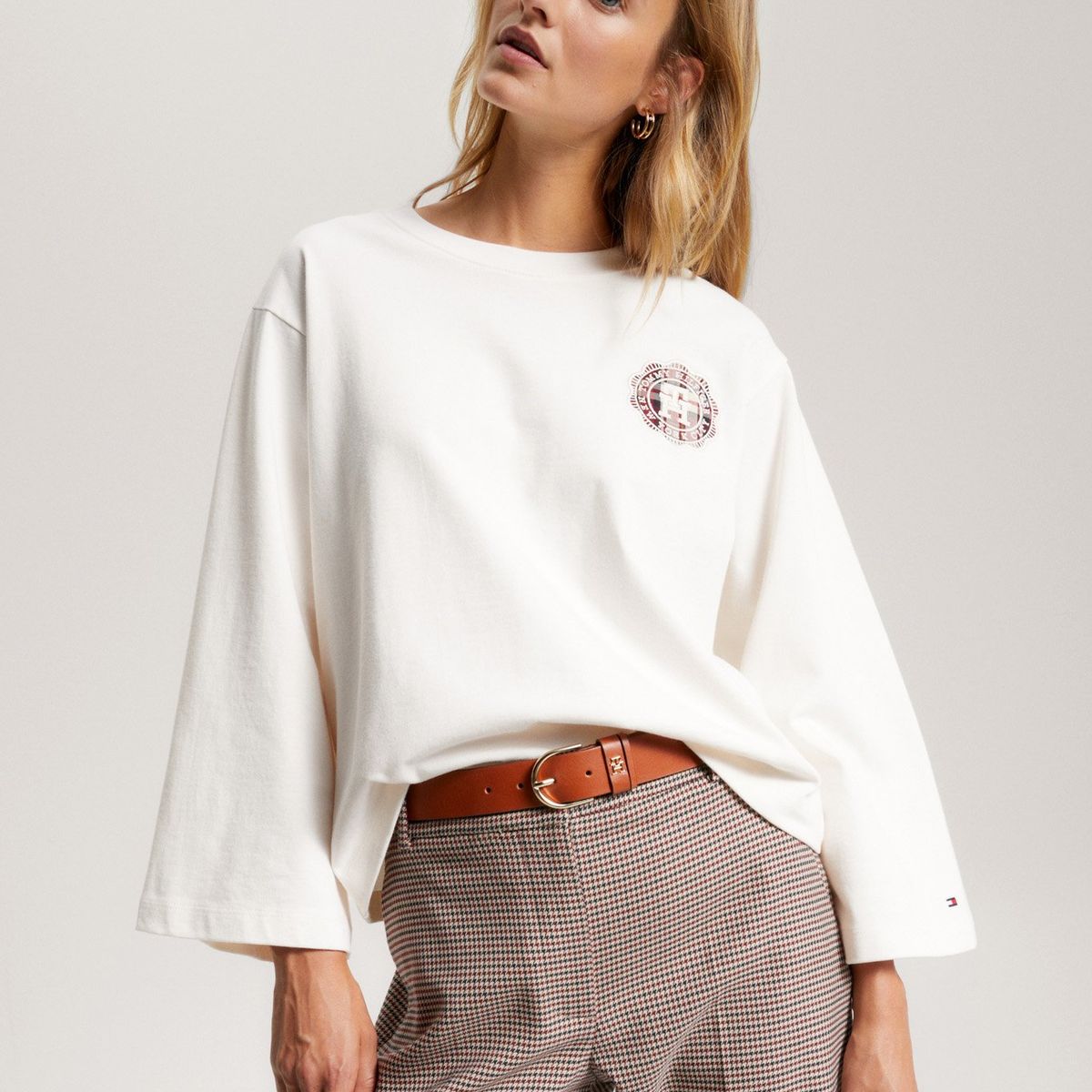 TOMMY HILFIGER - Polera De Manga Ancha Monogram Blanco Tommy Hilfiger