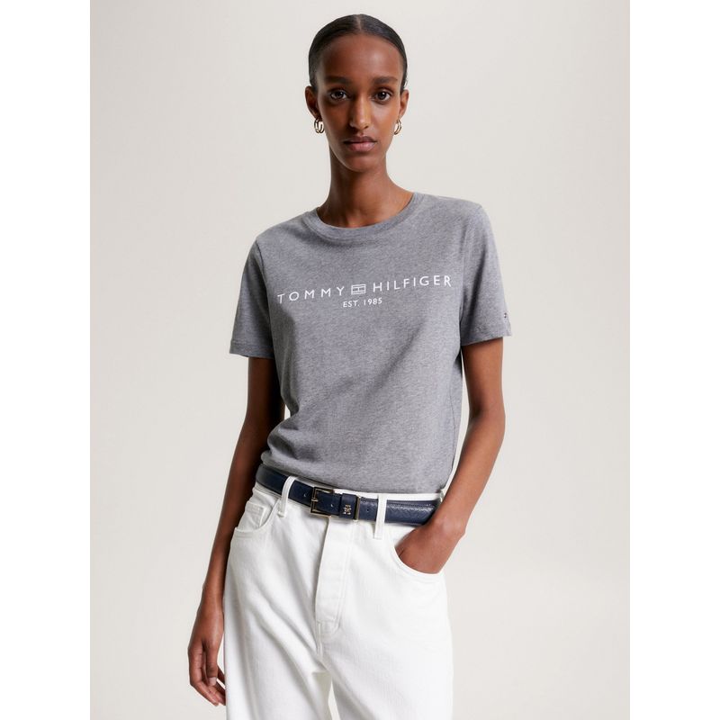 TOMMY HILFIGER - Polera Signature Con Logo Gris Tommy Hilfiger