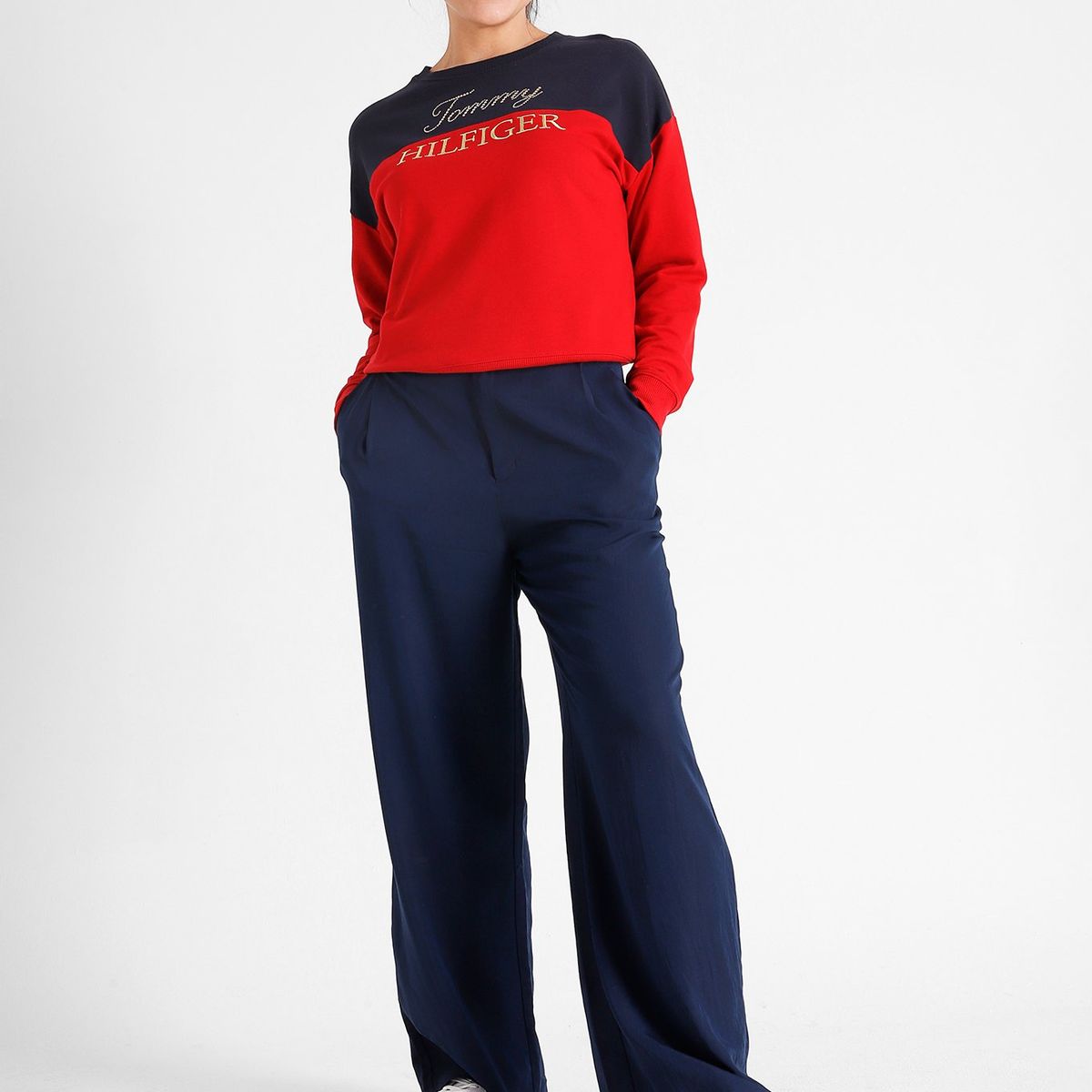 TOMMY HILFIGER - Polerón Diseño Colorblock Logo Rojo Tommy Hilfiger