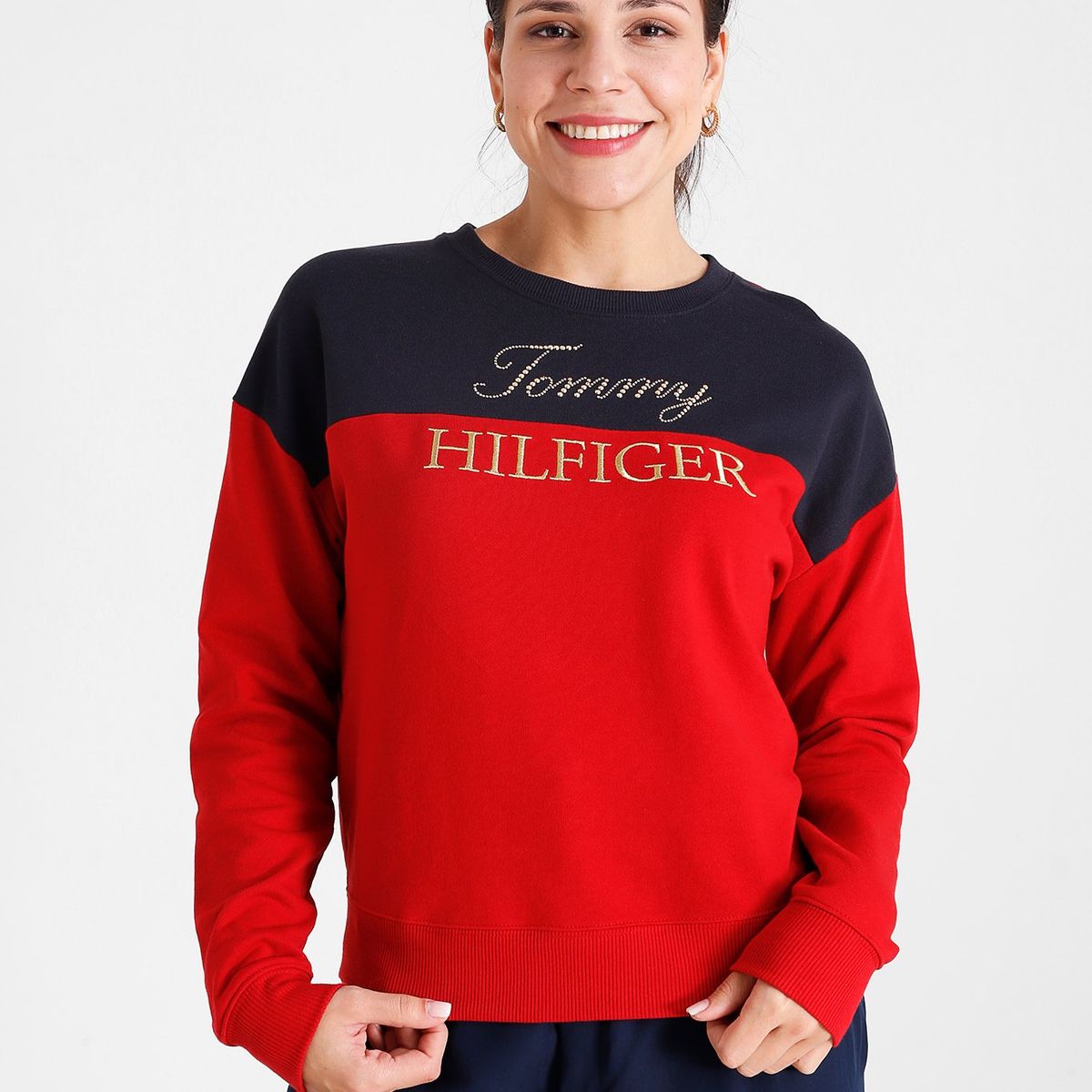 TOMMY HILFIGER - Polerón Diseño Colorblock Logo Rojo Tommy Hilfiger