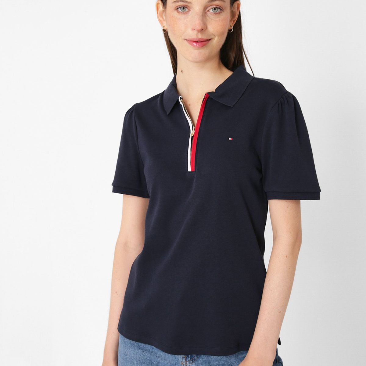TOMMY HILFIGER - Polo Solid Con Cierre Azul Tommy Hilfiger
