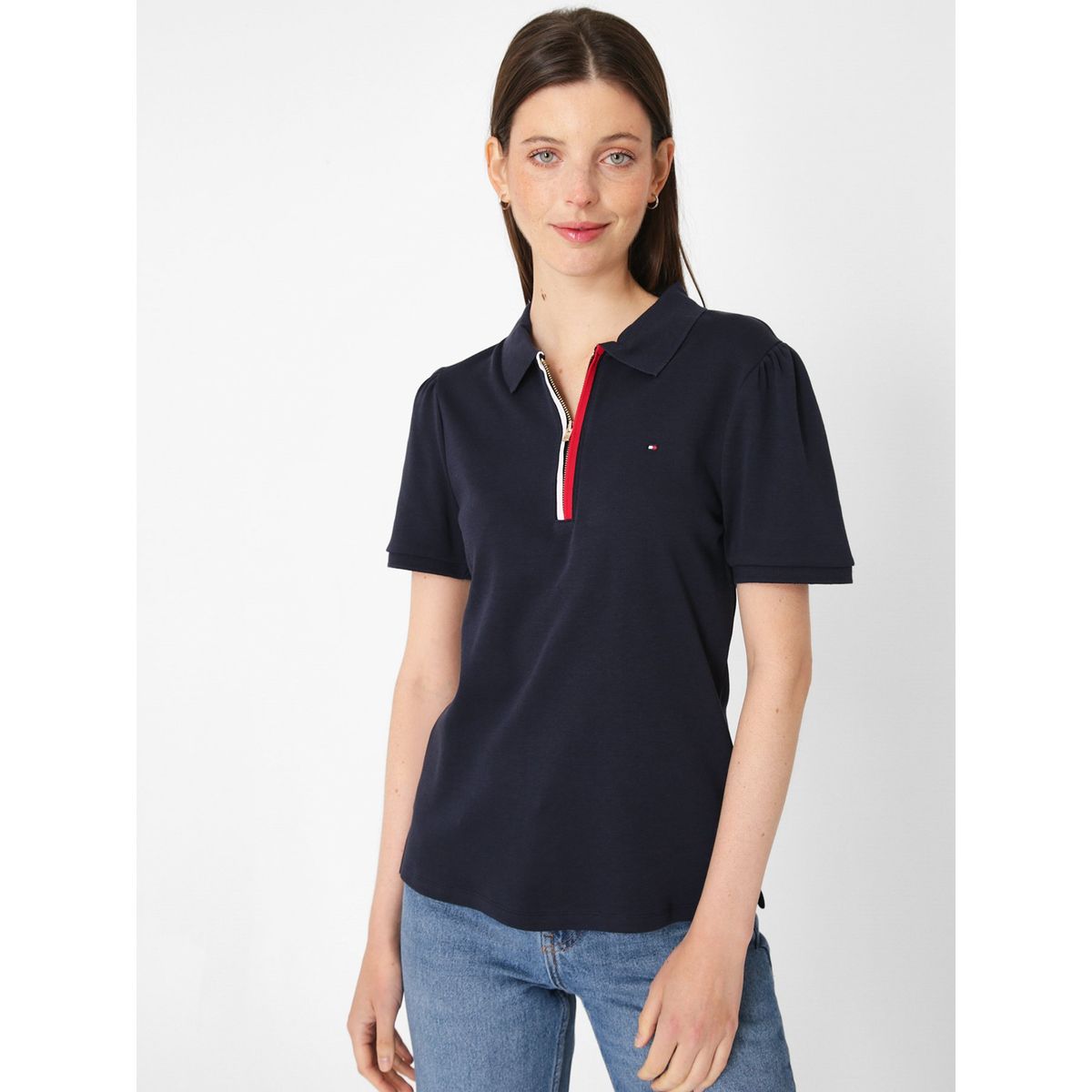 TOMMY HILFIGER - Polo Solid Con Cierre Azul Tommy Hilfiger