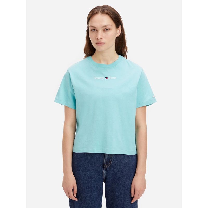 TOMMY HILFIGER - Polera Classic Serif Logo Verde Tommy Jeans