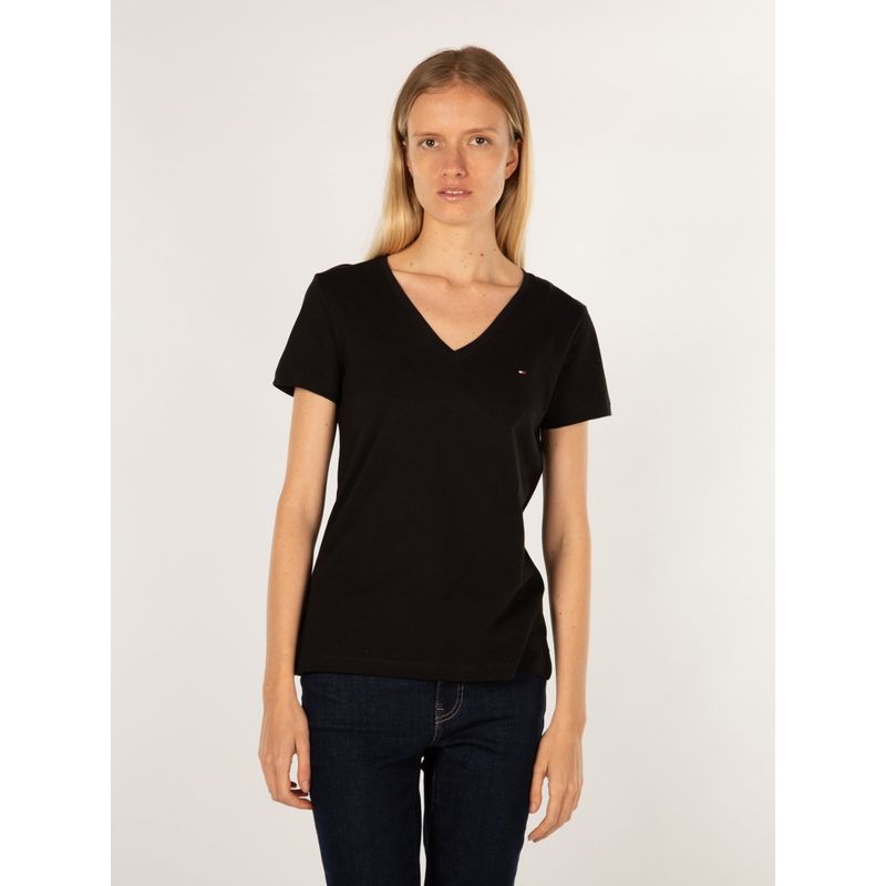 TOMMY HILFIGER - Polera Heritage V-Neck Negro Tommy Hilfiger