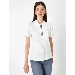 TOMMY HILFIGER - Polo Solid Con Cierre Blanco