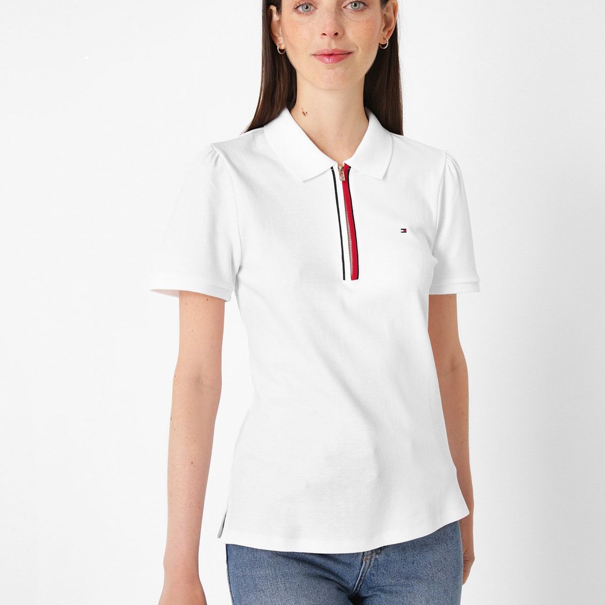 TOMMY HILFIGER - Polo Solid Con Cierre Blanco Tommy Hilfiger
