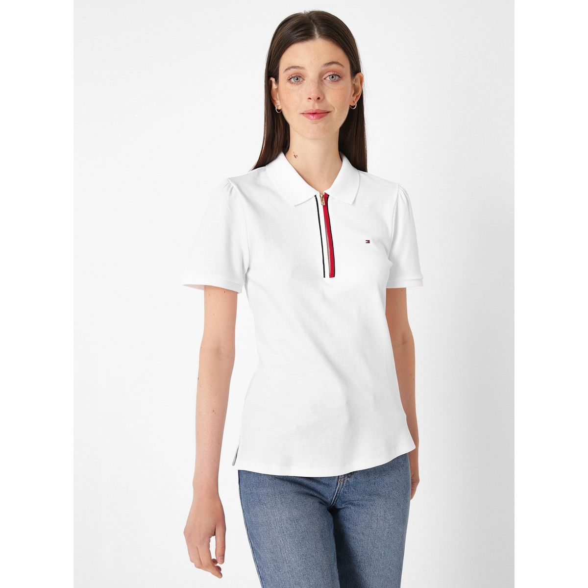 TOMMY HILFIGER - Polo Solid Con Cierre Blanco Tommy Hilfiger