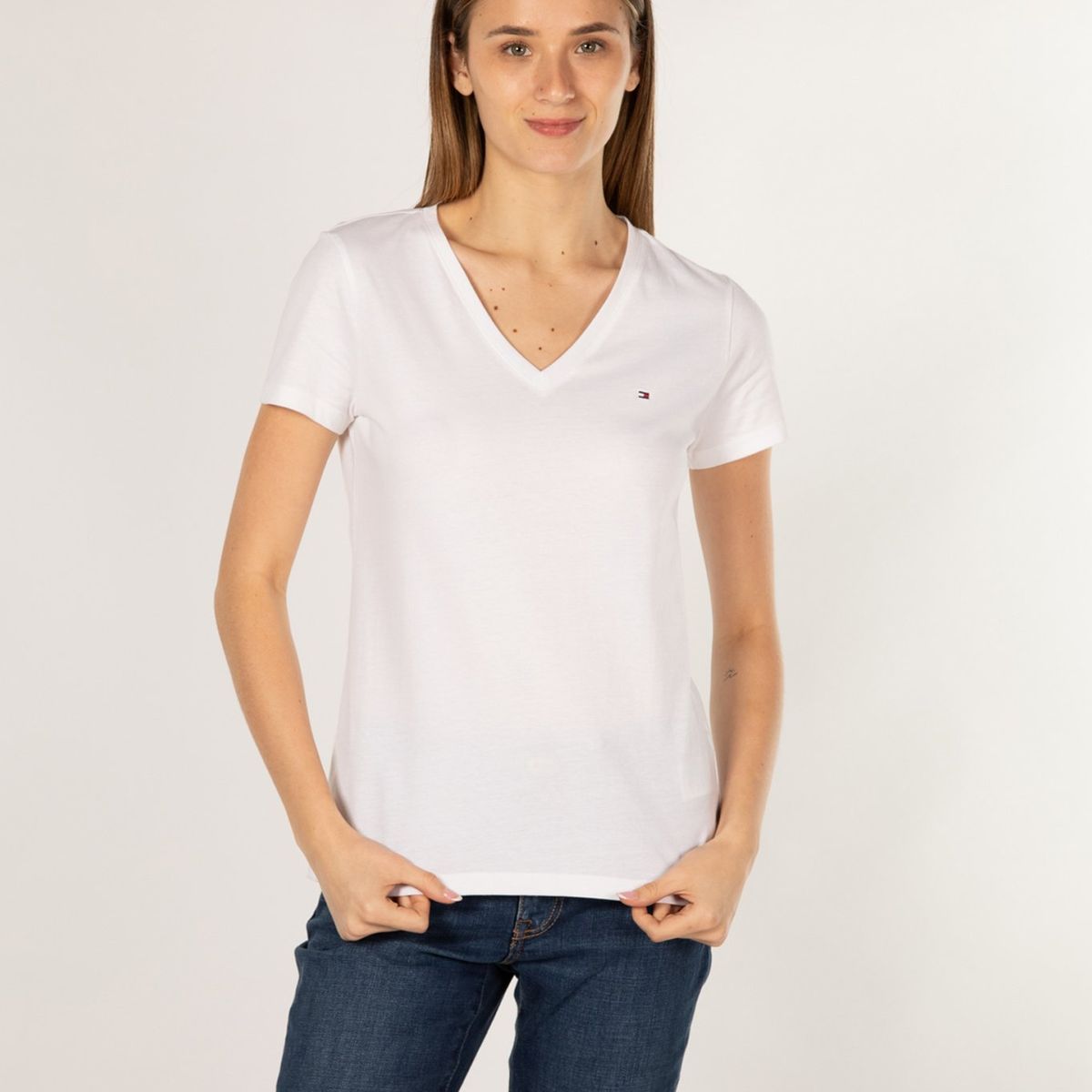 TOMMY HILFIGER - Polera Heritage V-Neck Blanco Tommy Hilfiger