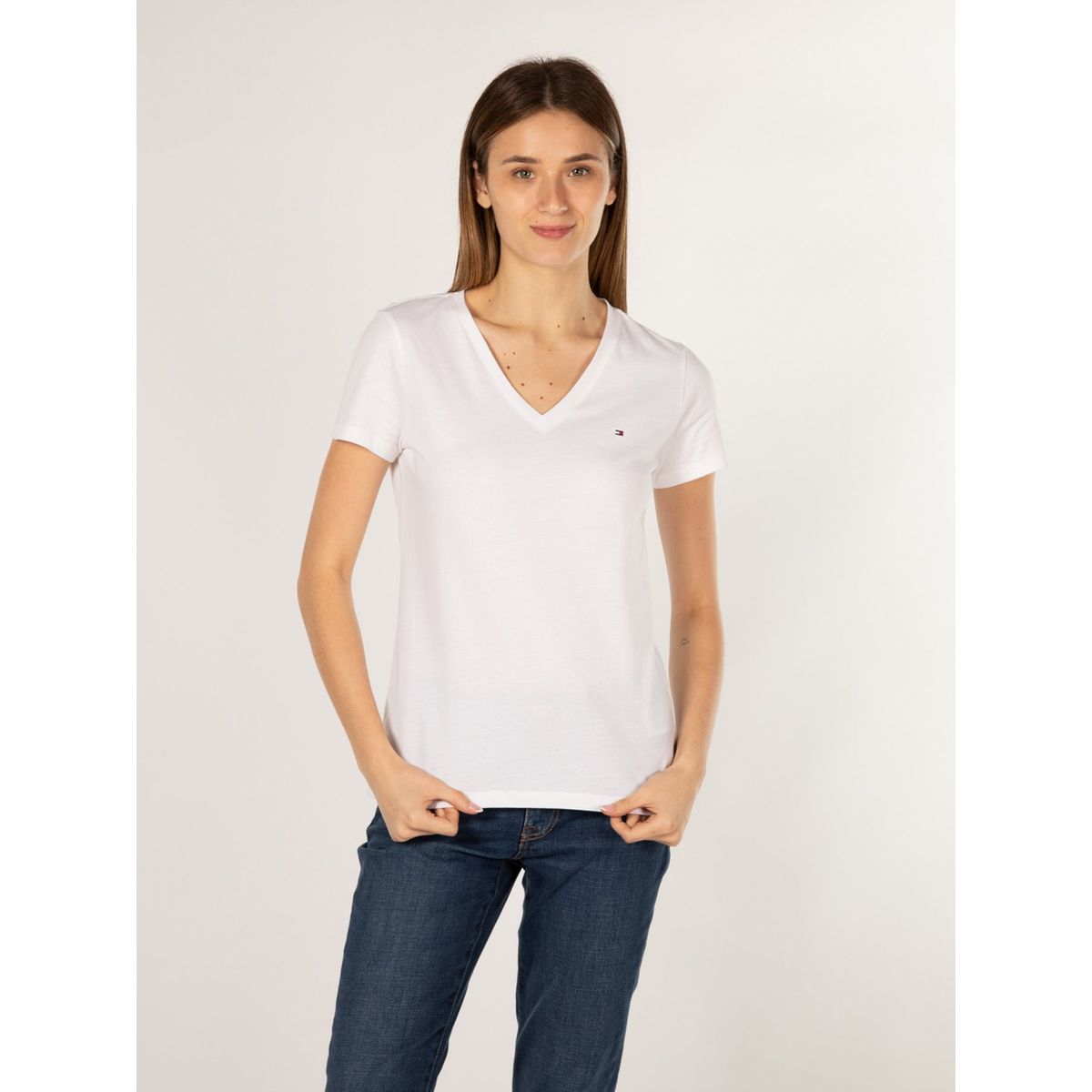 TOMMY HILFIGER - Polera Heritage V-Neck Blanco Tommy Hilfiger