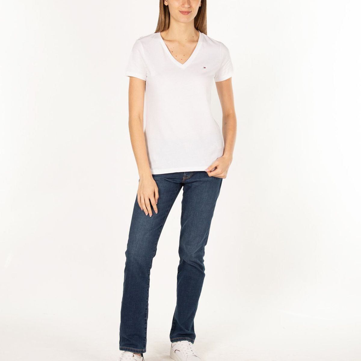 TOMMY HILFIGER - Polera Heritage V-Neck Blanco Tommy Hilfiger