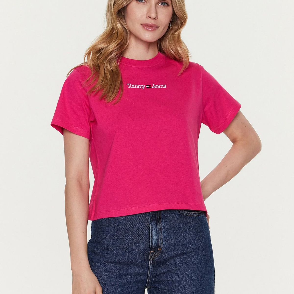 TOMMY HILFIGER - Polera Classic Serif Logo Rosado Tommy Jeans