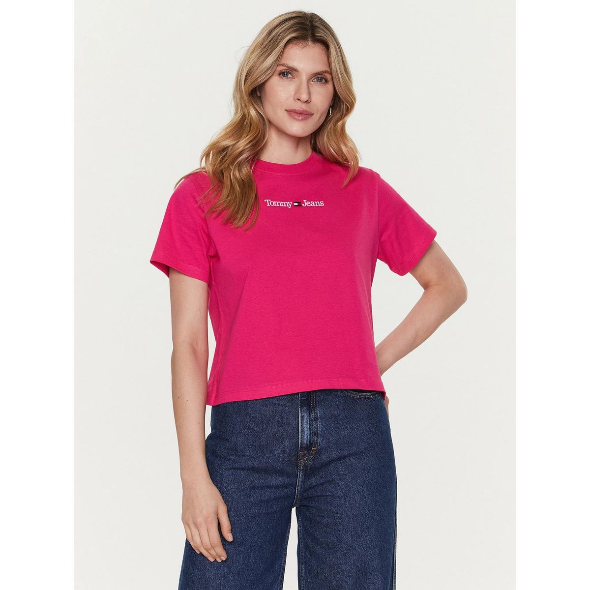 TOMMY HILFIGER - Polera Classic Serif Logo Rosado Tommy Jeans