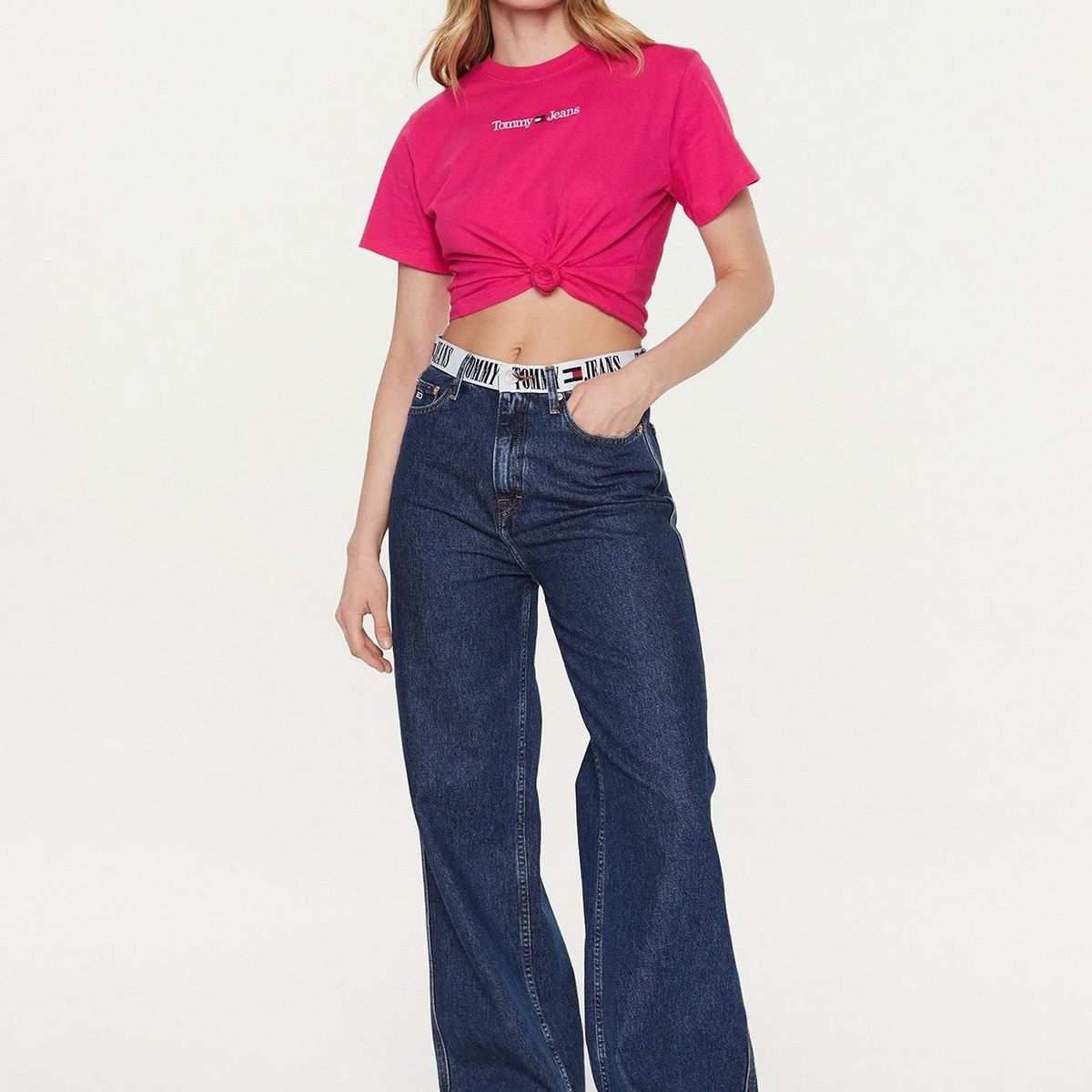 TOMMY HILFIGER - Polera Classic Serif Logo Rosado Tommy Jeans