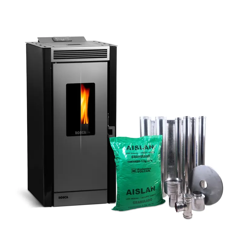 BOSCA Pack estufa a pellet Black Vision Negro + kit de Instalación Interior