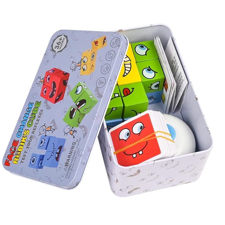 Juego De Cubo Mágico De Expresiones Faciales De Madera - 16 Bloques Y 64 Tarjetas Para Niños De 3 A 6 Años, Juguete Educativo Montessori De Coordinación Y Lógica
