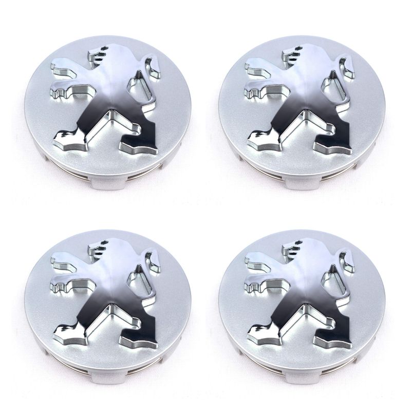 GENERICO - X4 Tapa Centro Llanta Autos 58mm Gris Logo Plata PUEGEOT