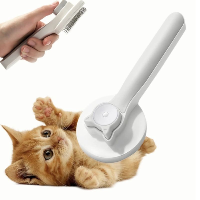 GENERICO - Cepillo Para Pelo De Gato Perro Mascota Con Botón Limpieza Gris