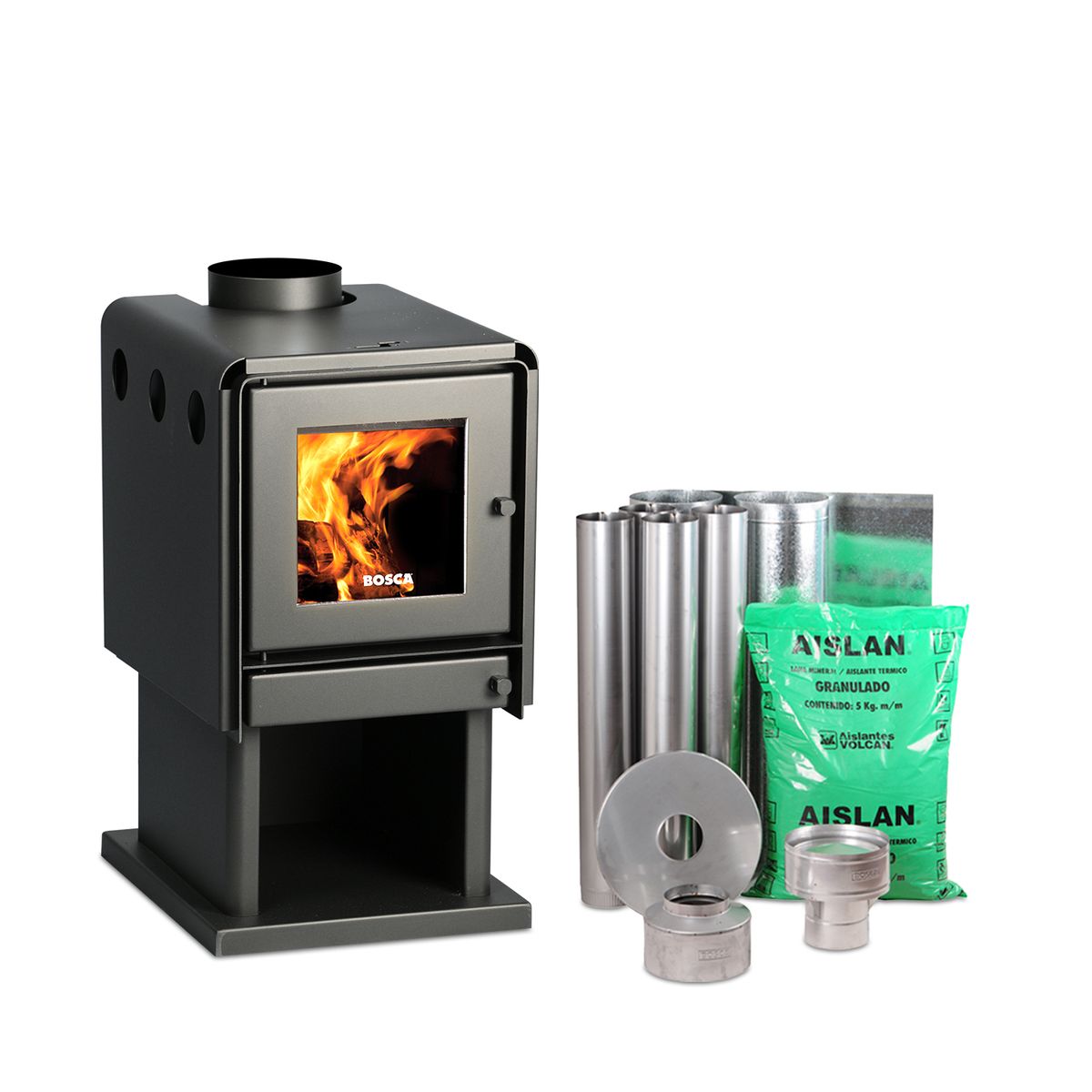 BOSCA - Pack Estufa a Leña Limit 360 + kit de instalación