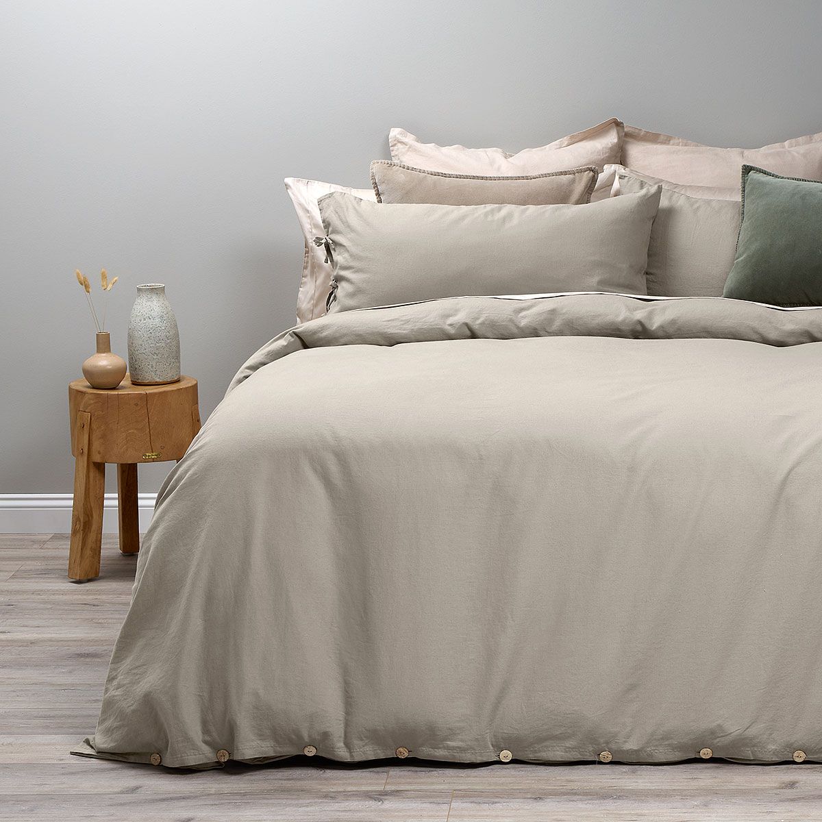 ROSEN - Funda Plumón Lino-Algodón Pure Liso Verde Oliva 2 Plazas