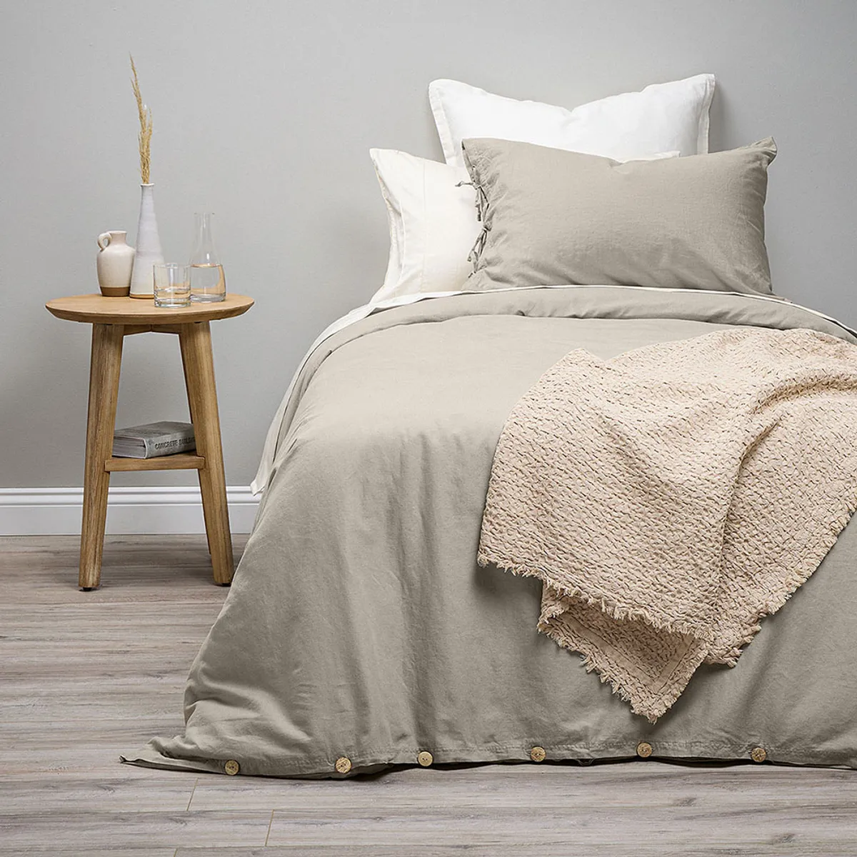 ROSEN - Funda Plumón Lino-Algodón Pure Liso Verde Oliva 1 Plaza