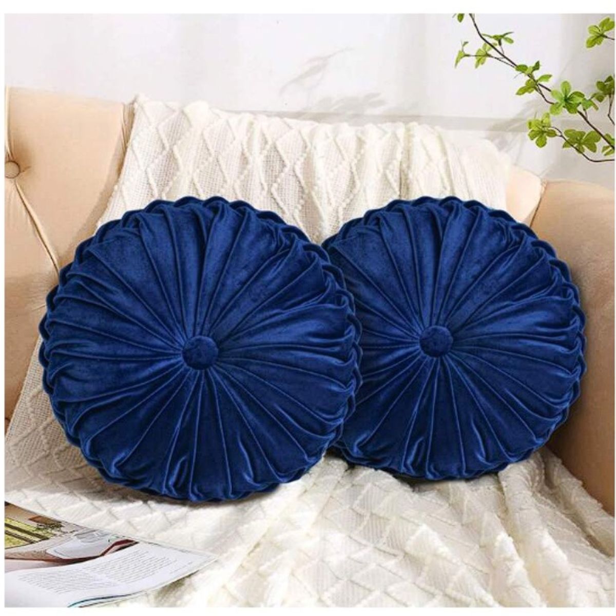 GENERICO - Cojín Redondo Terciopelo Velvet Azul Boho Chic 35 Cm