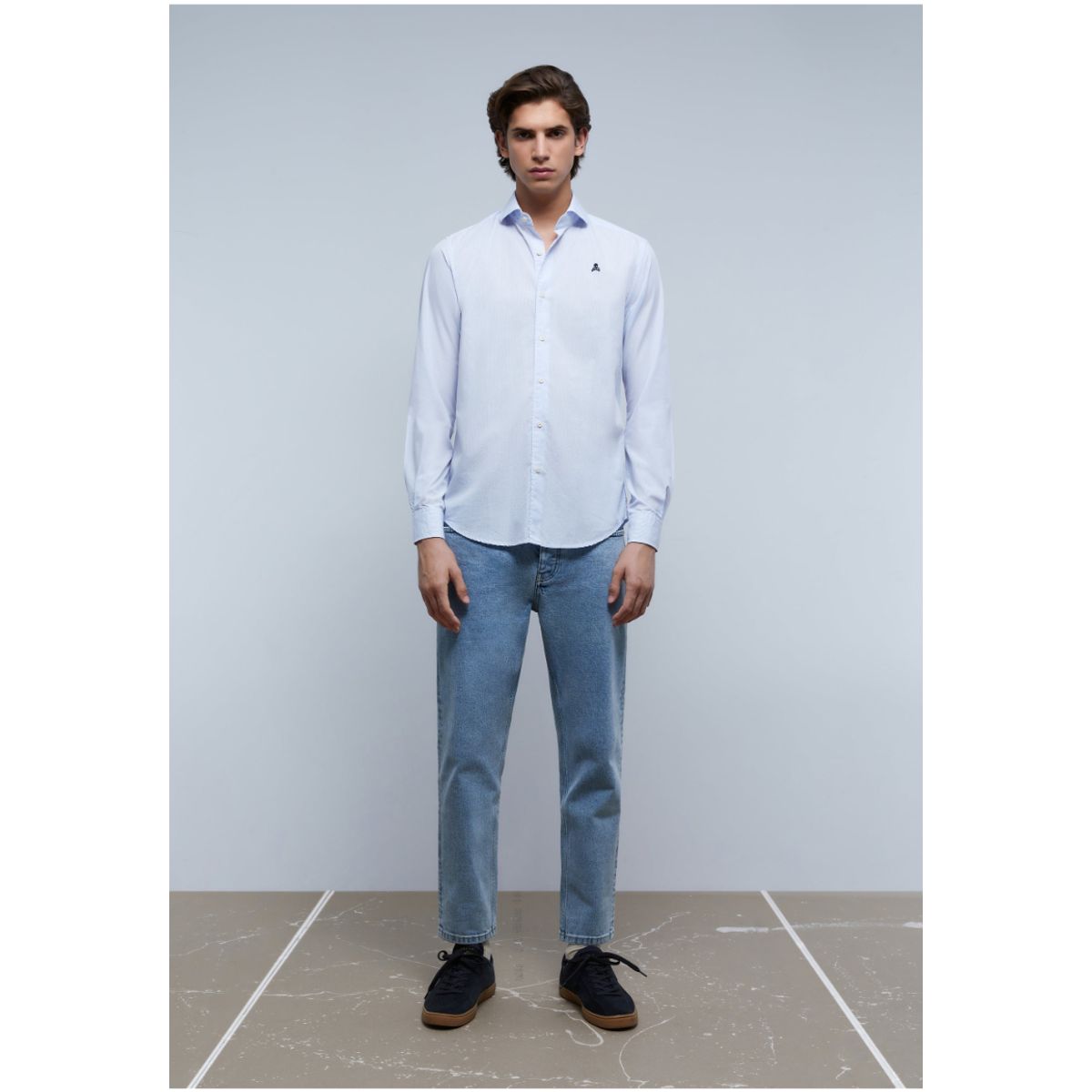 SCALPERS - Camisa Vestir Calavera Contraste Skyblue Check