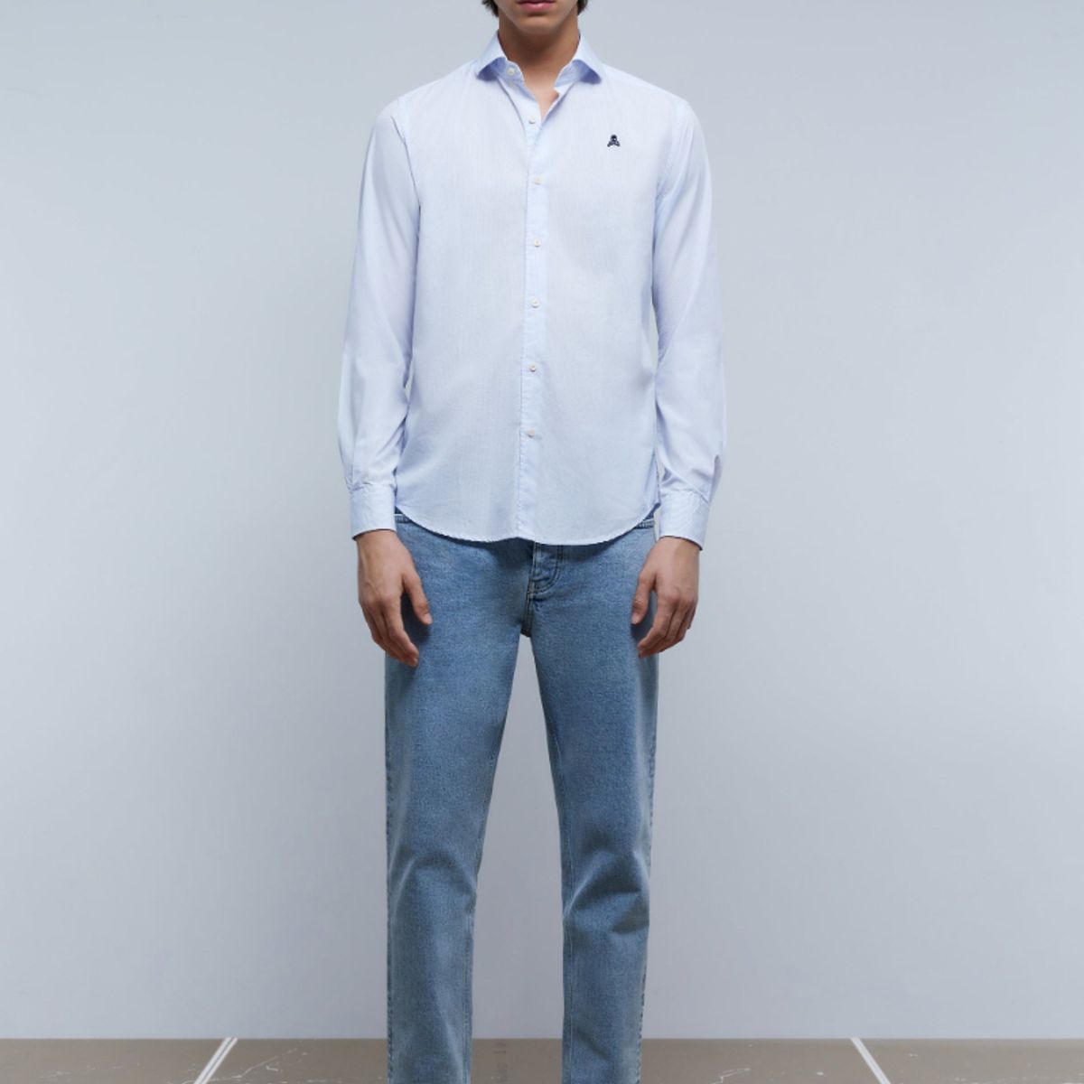 SCALPERS - Camisa Vestir Calavera Contraste Skyblue Check