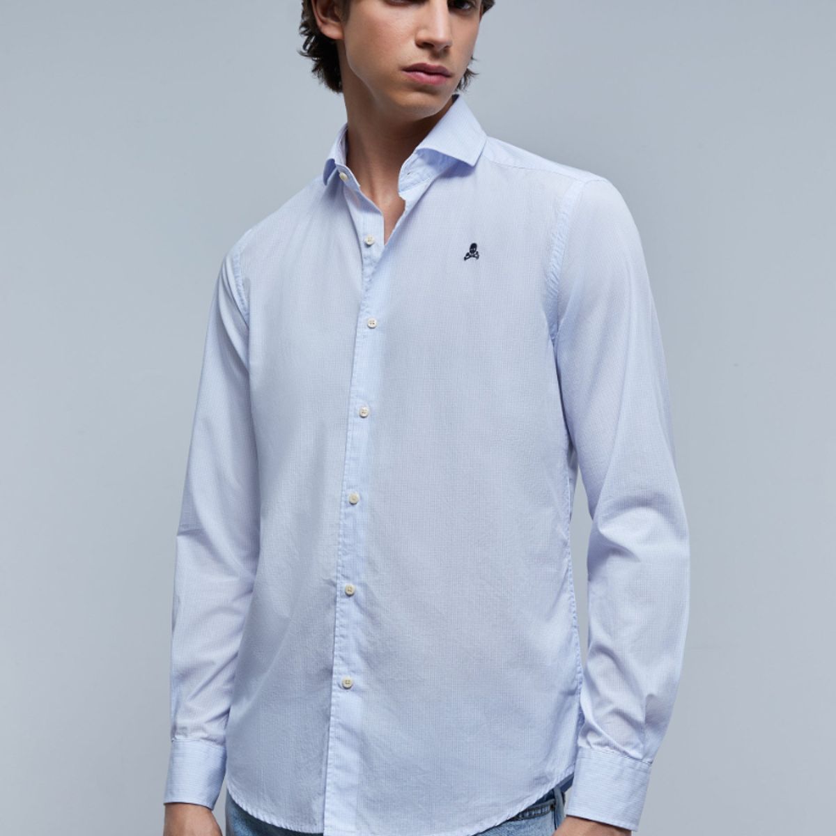 SCALPERS - Camisa Vestir Calavera Contraste Skyblue Check
