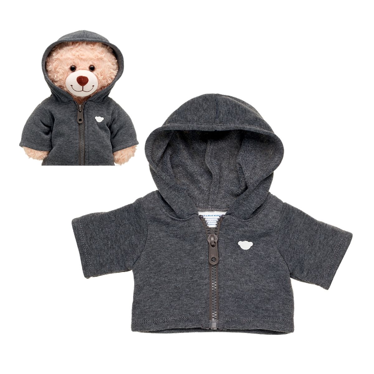 BUILD A BEAR - Polerón Build a Bear gris oscuro con cierre y capucha