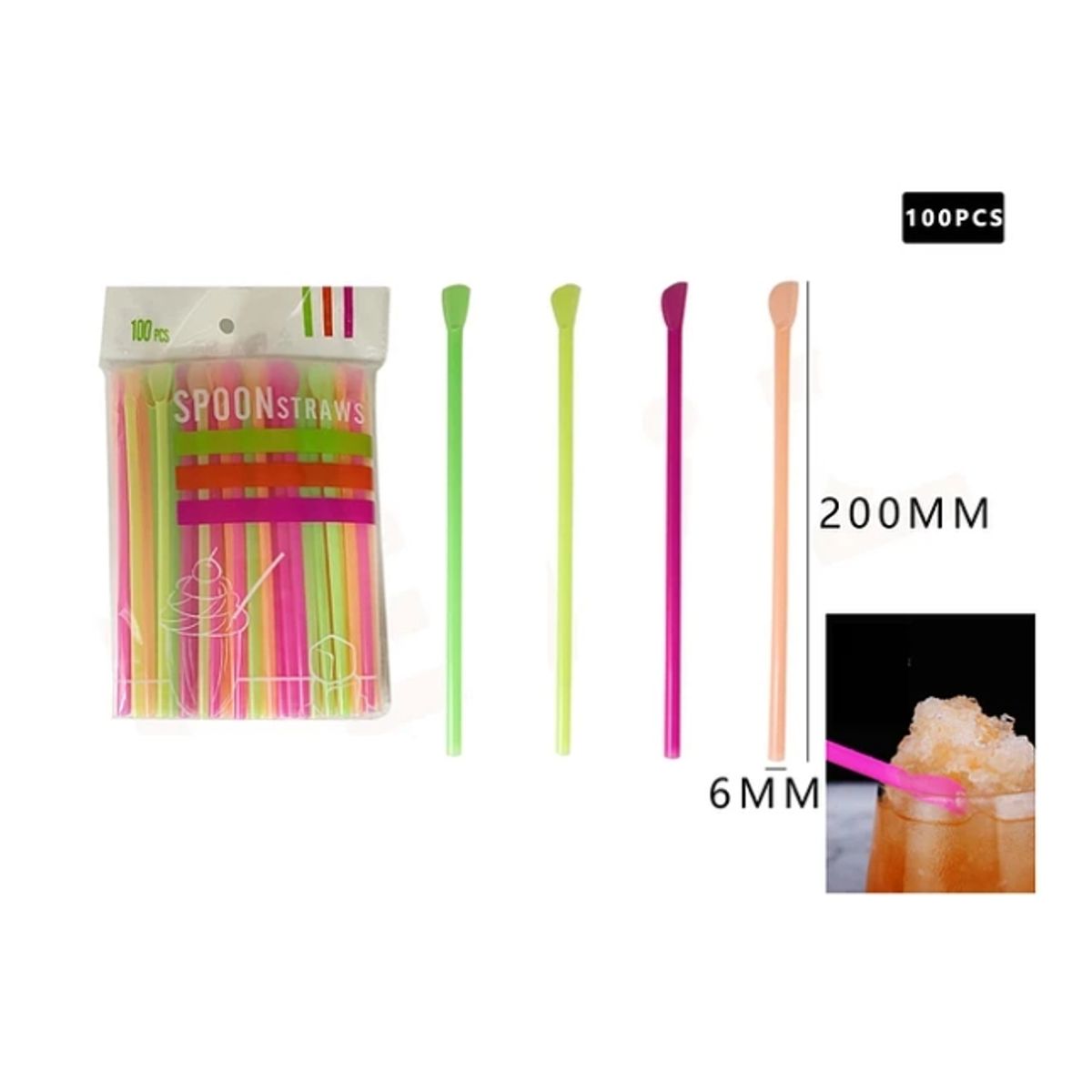 GENERICO - Bombilla Multicolor Cóctel 6200mm Plástica 100pcs