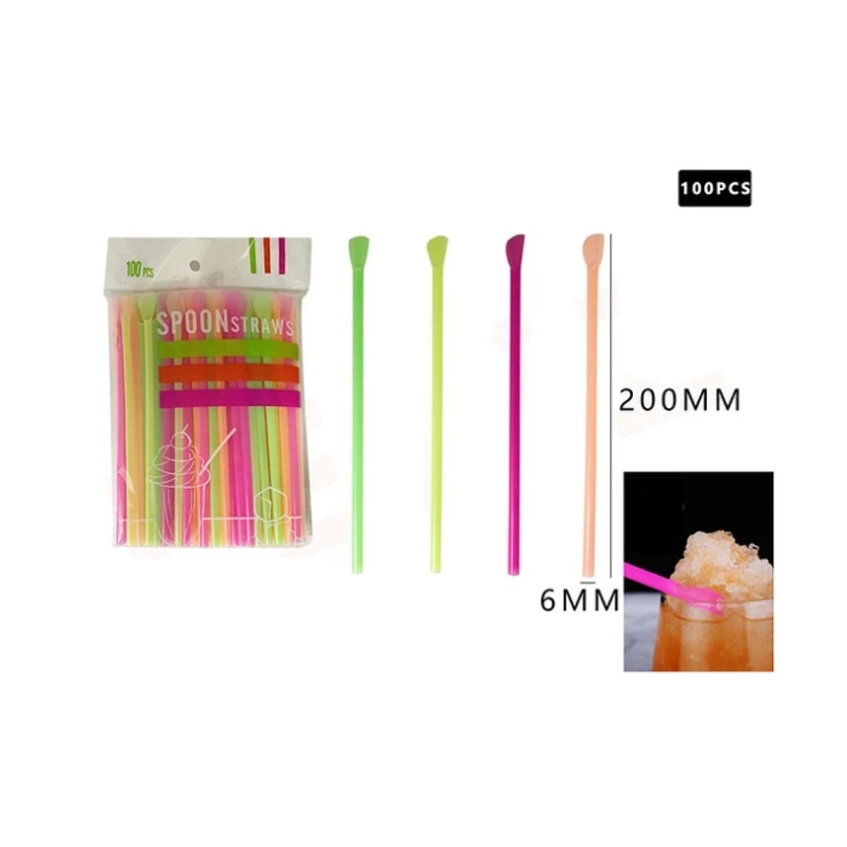 GENERICO - Bombilla Multicolor Cóctel 6200mm Plástica 100pcs