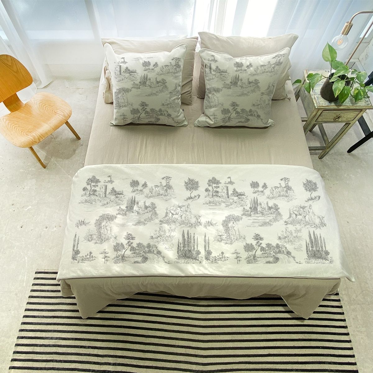 TUYO PRINT - Piecera + 2 cojines Toile Jouy - 70x200 cm - Tuyo Print