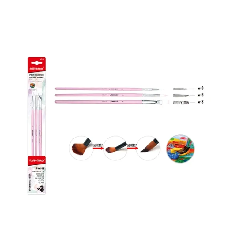 GENERICO - Pinceles Rosados 3 Pcs Para Dibujos Niños